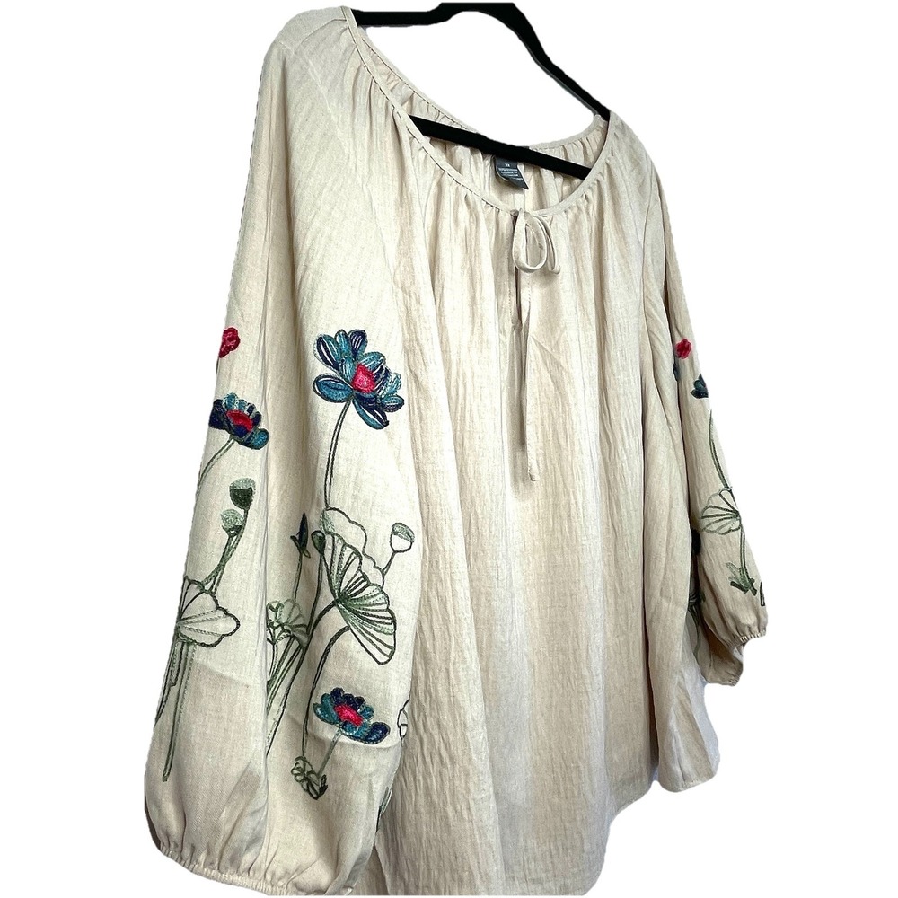 NWT Olivia & Martin Boho Embroidered Peasant Blouse Ballon Sleeves‎ Size 3X - Picture 7 of 11